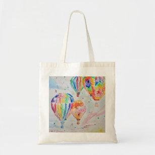 Colourful Hot Air Balloon Watercolor Art Design Tote Bag