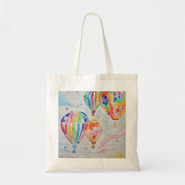 Colourful Hot Air Balloon Watercolor Art Design Tote Bag (Front)
