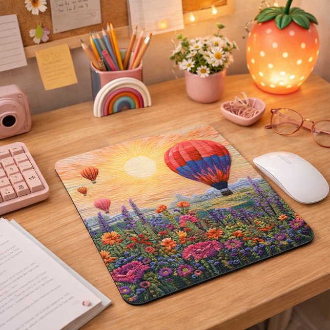 Colourful Hot Air Balloon Wildflower sunset Mouse Mat (Creator Uploaded)
