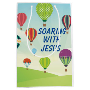 Colourful hot air balloons kids celebration medium gift bag