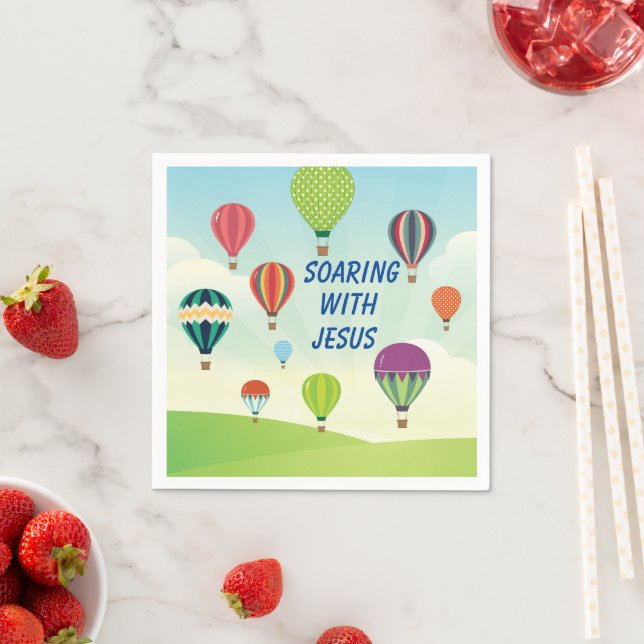 Colourful hot air balloons kids party napkins  (Insitu)