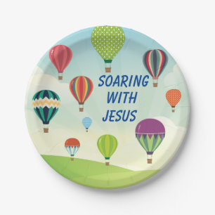 Colourful hot air balloons kids party plates 