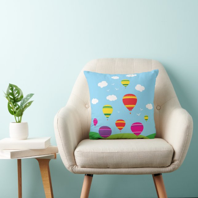 Colourful Hot Air Balloons Lifting Off Cushion (Chair)