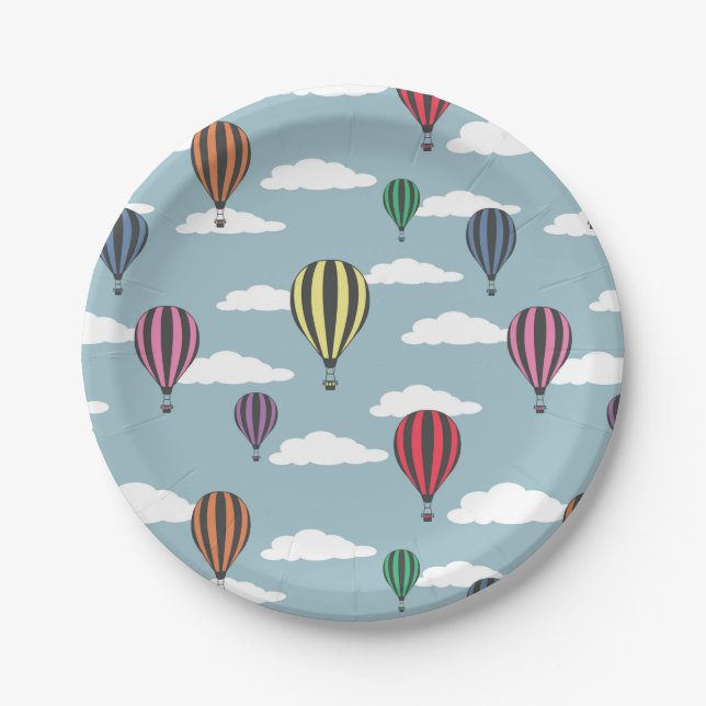Colourful hot air balloons paper plate (Front)