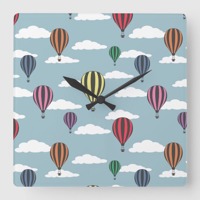 Colourful hot air balloons square wall clock (Front)