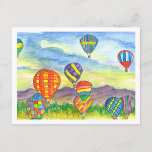 Colourful Hot Air Balloons Watercolor Postcard