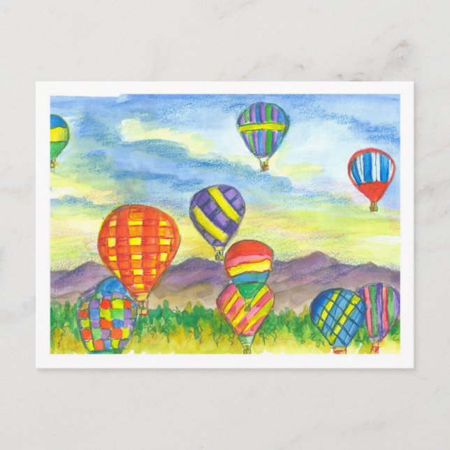 Colourful Hot Air Balloons Watercolor Postcard (Front)