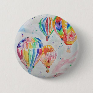 Colourful Hot Air Balloons Watercolour Painting 6 Cm Round Badge