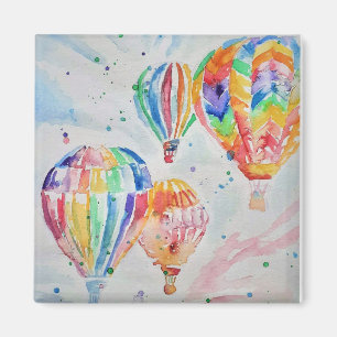 Colourful Hot Air Balloons Watercolour Painting Magnet