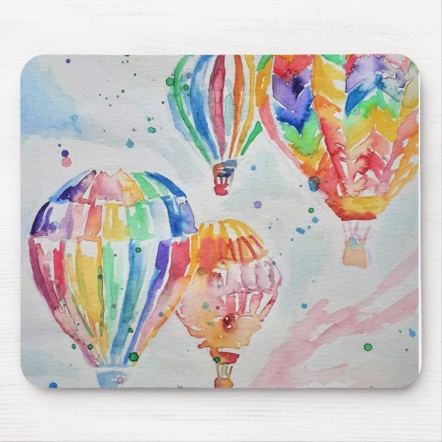 Colourful Hot Air Balloons Watercolour Painting Mouse Mat (Front)