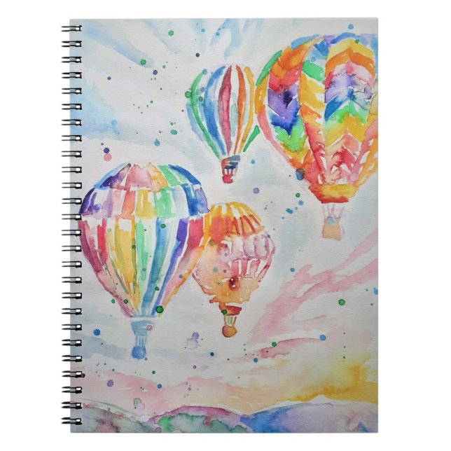 Colourful Hot Air Balloons Watercolour Painting No Notebook (Front)