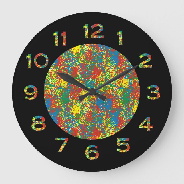 Colourful hot mess blast multi colour splash large clock (Front)