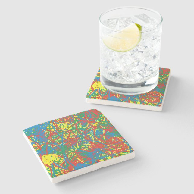 Colourful hot mess blast multi colour splash marbl stone coaster (Side)