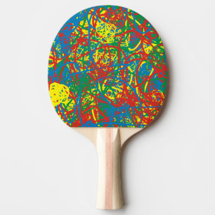 Colourful Hot Mess Blast Reb Yellow Green Blue Pin Ping Pong Paddle