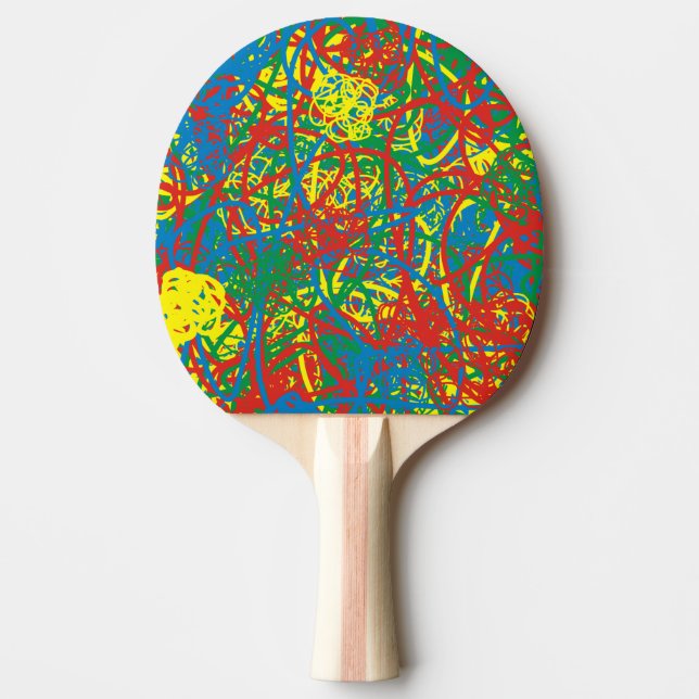Colourful Hot Mess Blast Reb Yellow Green Blue Pin Ping Pong Paddle (Front)