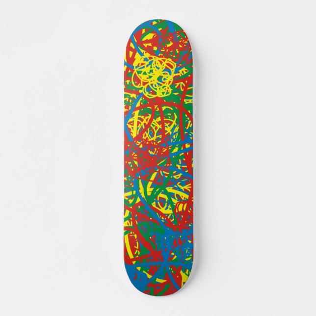 Colourful hot mess red yellow green blue graffiti  skateboard (Front)