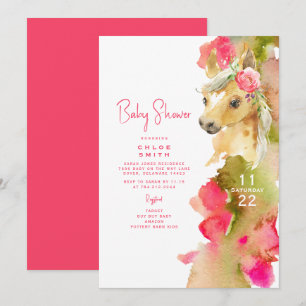 Colourful Hot Pink Pony Colourful Baby Shower Invitation
