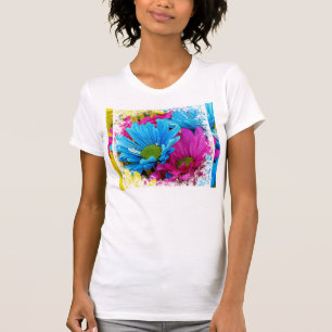 Colourful Hot Pink Teal Blue Daisies Flowers T-Shirt