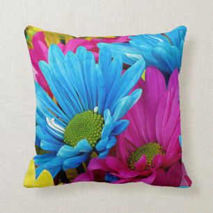 Colourful Hot Pink Teal Blue Gerber Daisies Cushion