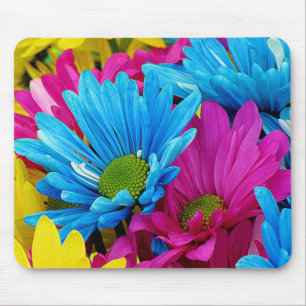 Colourful Hot Pink Teal Blue Gerber Daisies Flower Mouse Mat