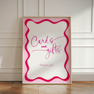 Colourful Hot Pink Wavy Border Cards and Gifts Pedestal Sign