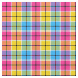 Colourful Hot Pink, Yellow and Blue Plaid Fabric