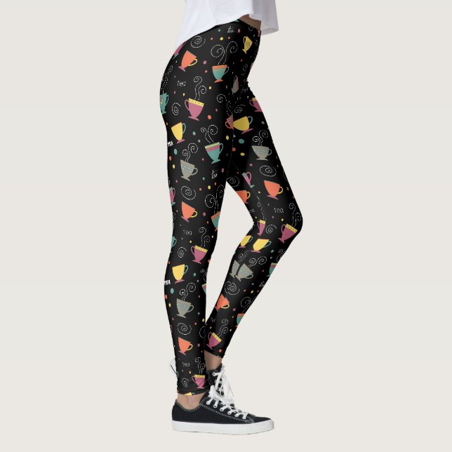 Colourful hot tea cups winter design leggings (Right)
