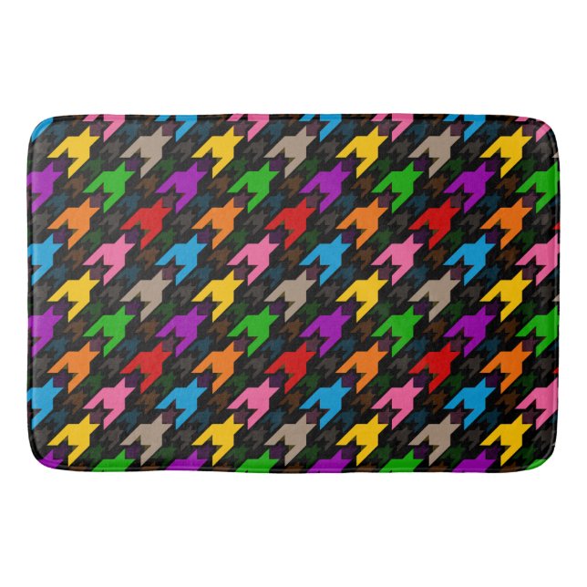 Colourful Houndstooth Pattern Black  Bath Mat (Front)