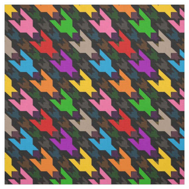 Colourful Houndstooth Pattern Black  Fabric (Swatch)