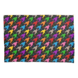 Colourful Houndstooth Pattern Black Pillowcase