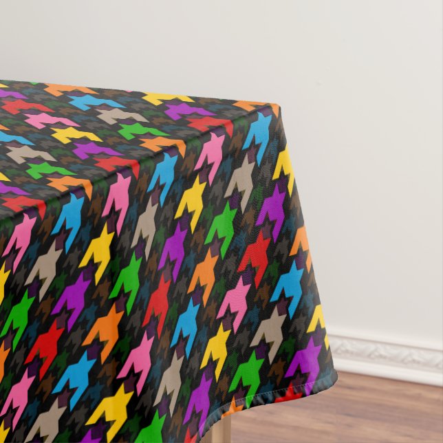 Colourful Houndstooth Pattern Black  Tablecloth (In Situ)