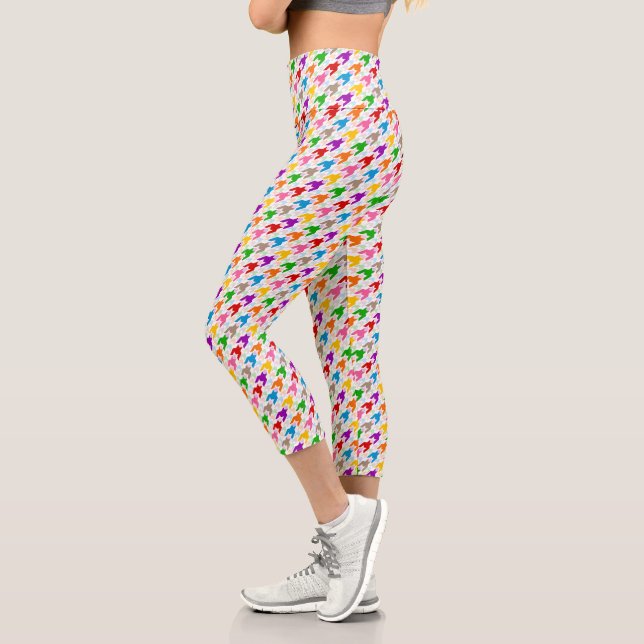 Colourful Houndstooth Pattern White  Capri Leggings (Left)