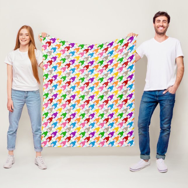 Colourful Houndstooth Pattern White  Fleece Blanket (In Situ)