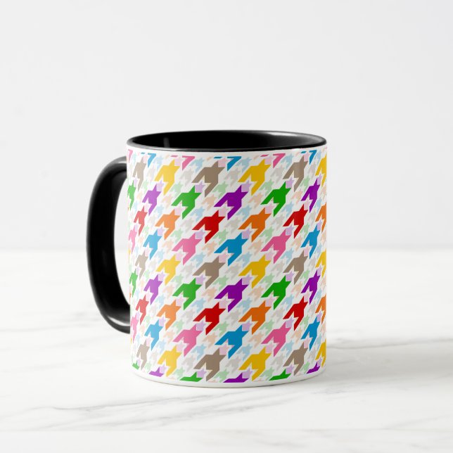 Colourful Houndstooth Pattern White  Mug (Front Left)