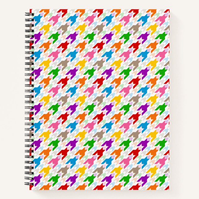Colourful Houndstooth Pattern White  Notebook (Front)