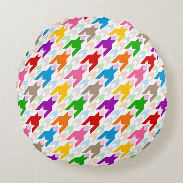 Colourful Houndstooth Pattern White  Round Cushion (Front)