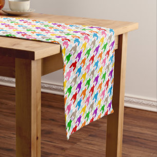Colourful Houndstooth Pattern White Short Table Runner