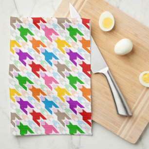 Colourful Houndstooth Pattern White Tea Towel