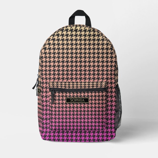 Colourful Houndstooth-Pink to Yellow Gradient- Printed Backpack (Front)
