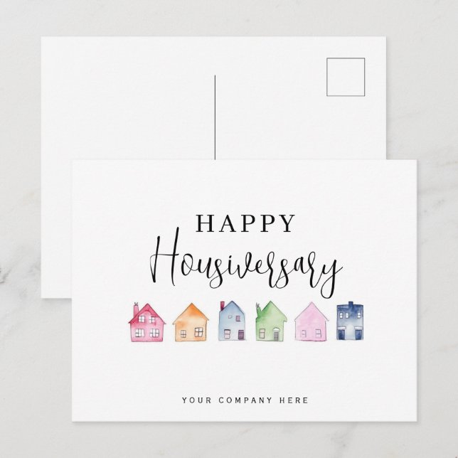Colourful House Happy Housiversary Real Estate Postcard (Front/Back)