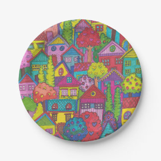Colourful House Paper Plates