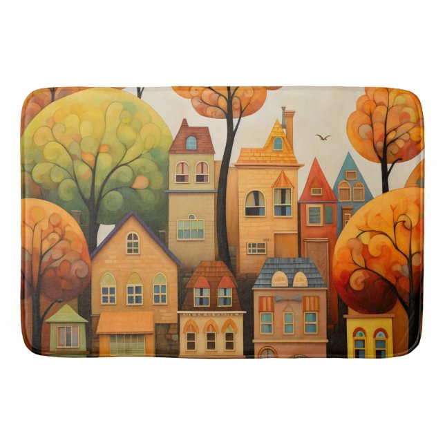 Colourful houses and trees in the fall bath mat (Front)
