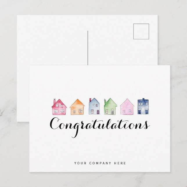 Colourful Houses Congrats Real Estate New Homeowne Postcard (Front/Back)