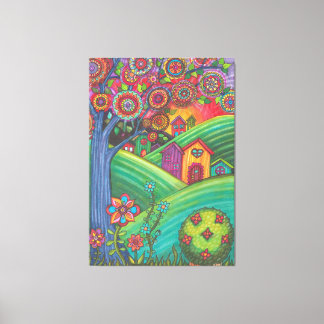 Colourful Houses Folk Art Canvas Print