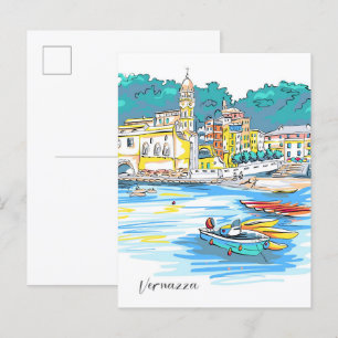Colourful houses in Vernazza Ligury Italy Travel Postcard