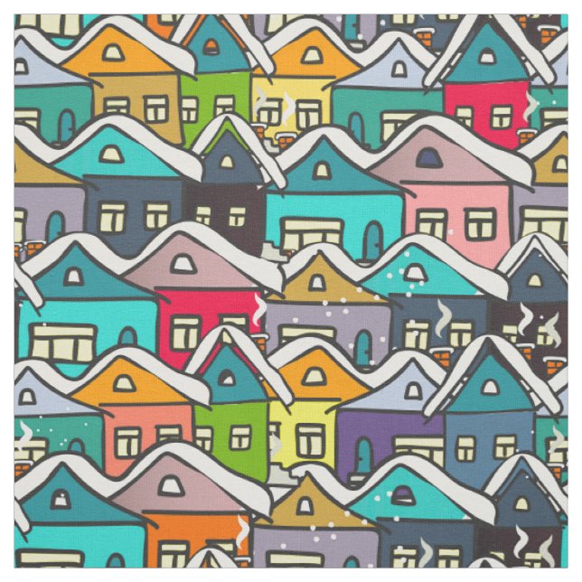 Colourful Houses In Winter Fabric (Swatch)