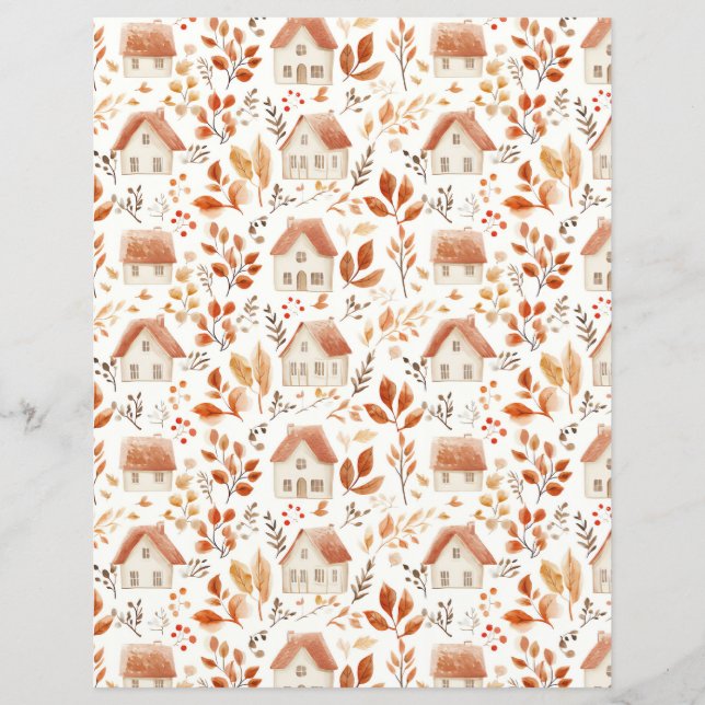 colourful Houses, leaves pattern scrapbook paper (Front)