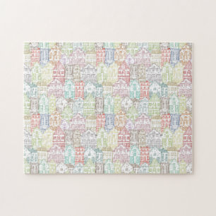 Colourful houses line art pattern jigsaw puzzle