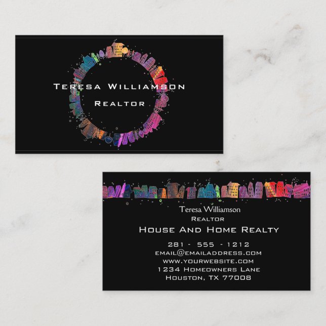 Colourful Houses Modern Artistic Real Estate Business Card (Front/Back)