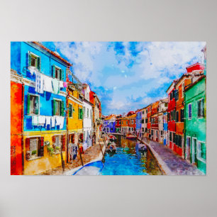 Colourful houses on Burano, Venice, Italy. Poster